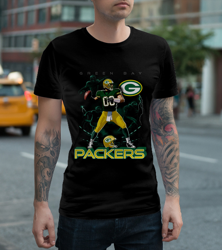 Green Bay Packers Quarterback Action and Helmet T-Shirt
