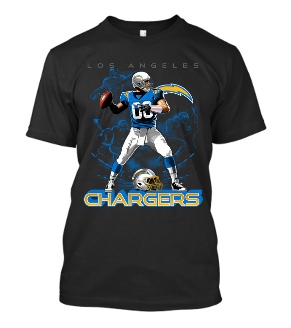 Los Angeles Chargers Football Player With Helmet And Lightning Bolt T-Shirt