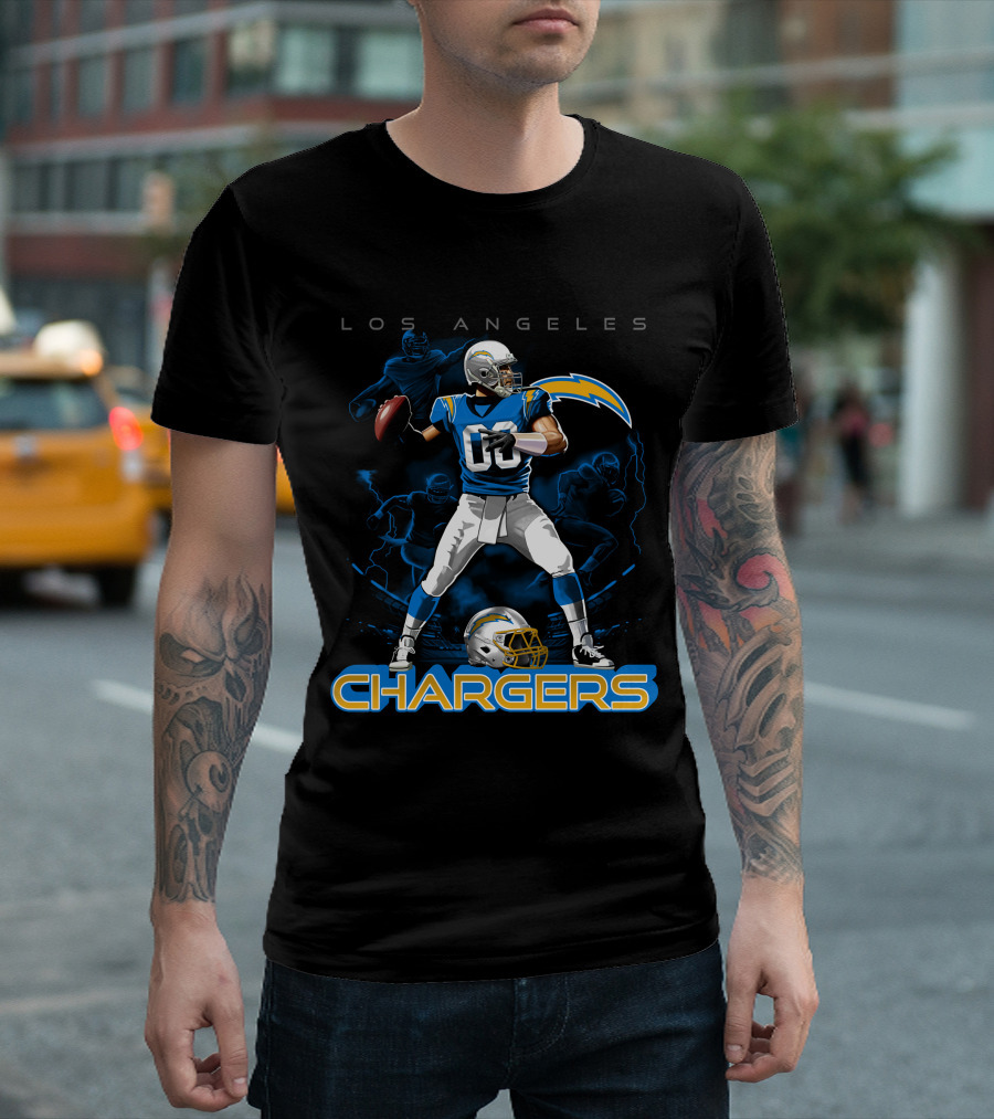 Los Angeles Chargers Football Player With Helmet And Lightning Bolt T-Shirt