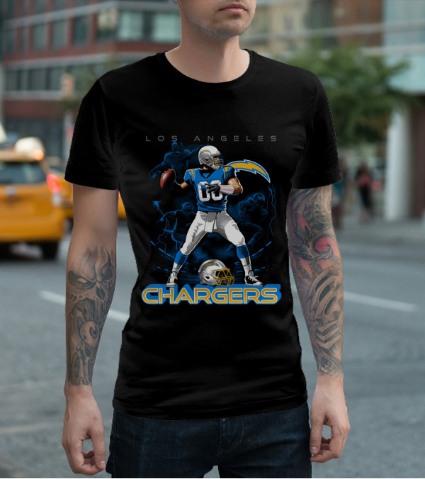 Los Angeles Chargers Football Player With Helmet And Lightning Bolt T-Shirt