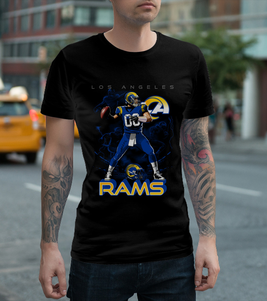 Los Angeles Rams Football Quarterback Player With Helmet And Ball T-Shirt