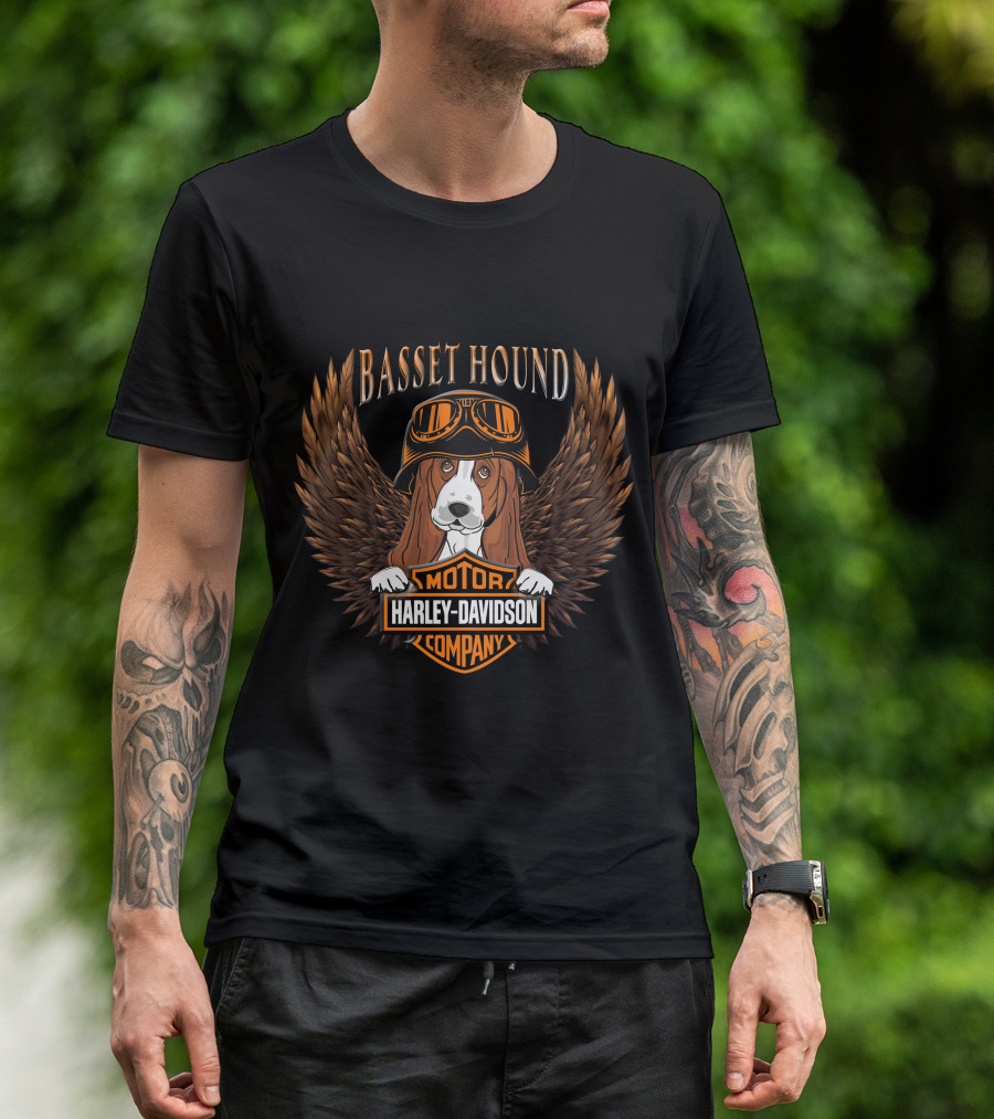 Basset Hound Harley Davidson Motor Company Winged Dog Helmet T-Shirt