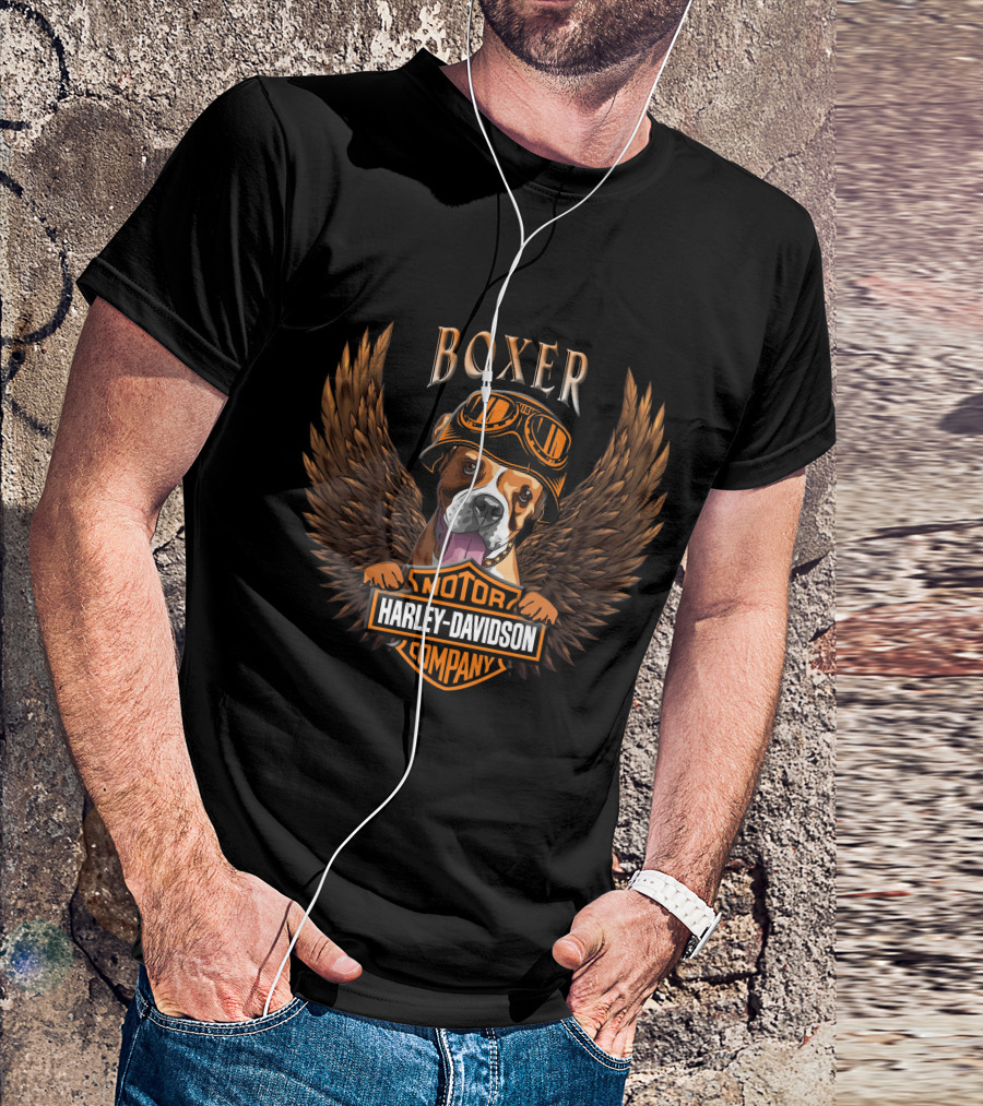 Boxer Harley Davidson Motor Company Winged Dog T-Shirt