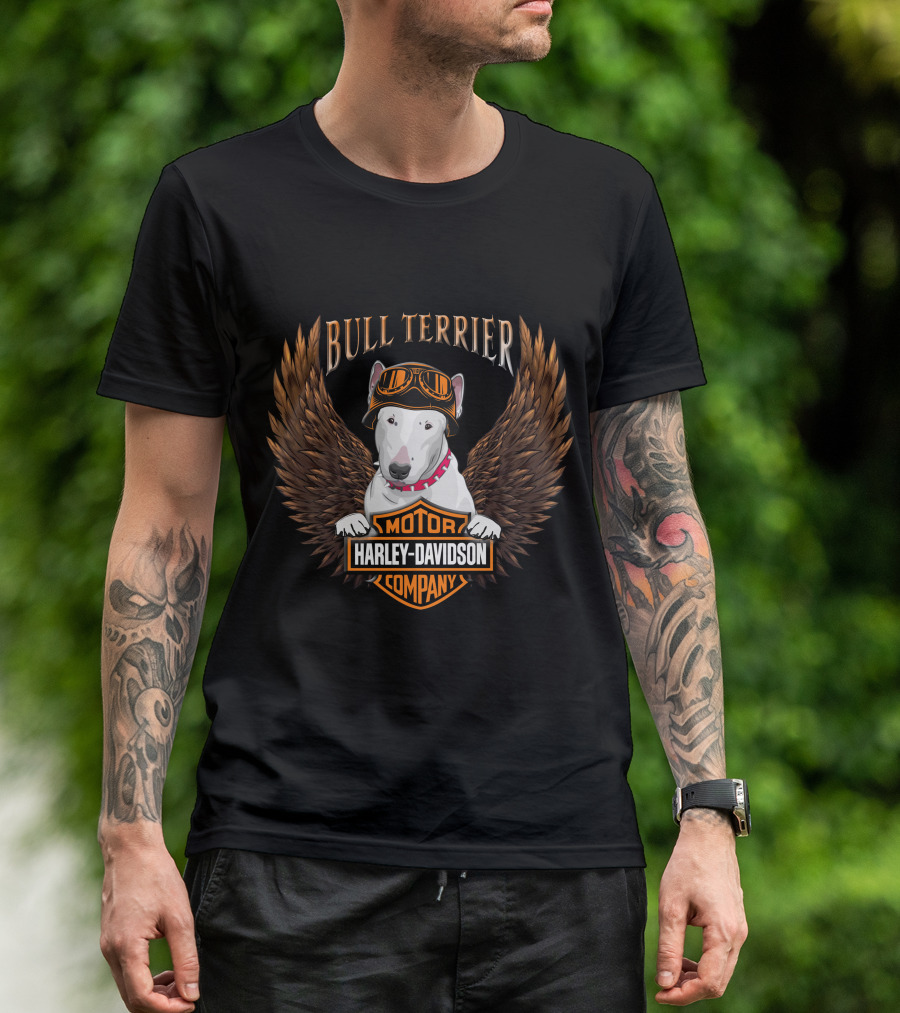 Bull Terrier Harley Davidson Motor Company Wings T-Shirt