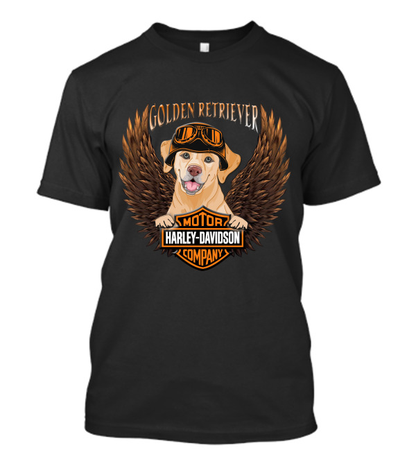 Harley Davidson Golden Retriever Motor Company Winged Logo T-Shirt