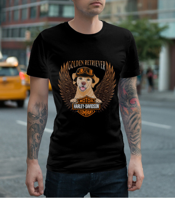 Harley Davidson Golden Retriever Motor Company Winged Logo T-Shirt