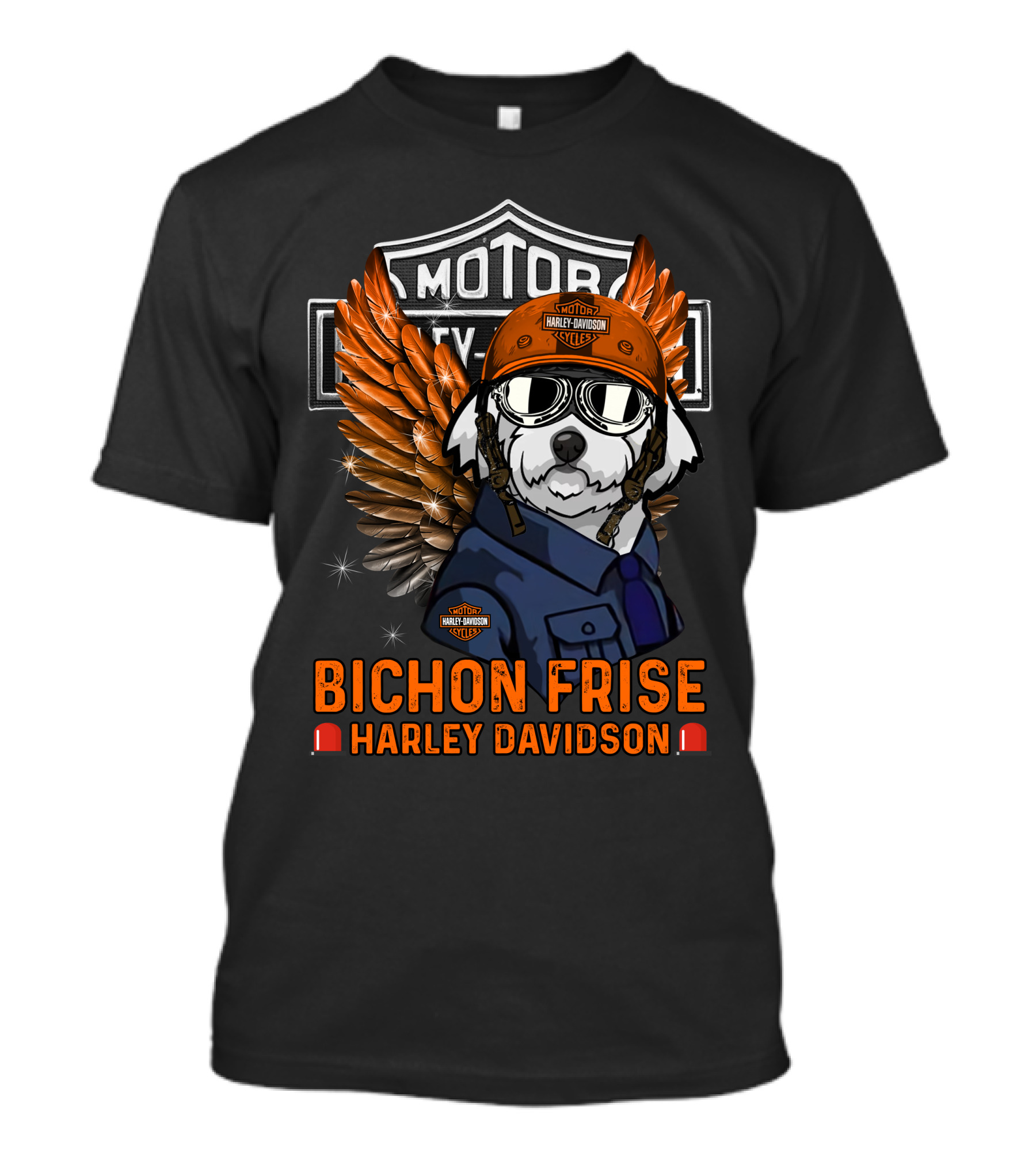Bichon Frise Harley Davidson Motorcycles Winged Dog Pilot T-Shirt