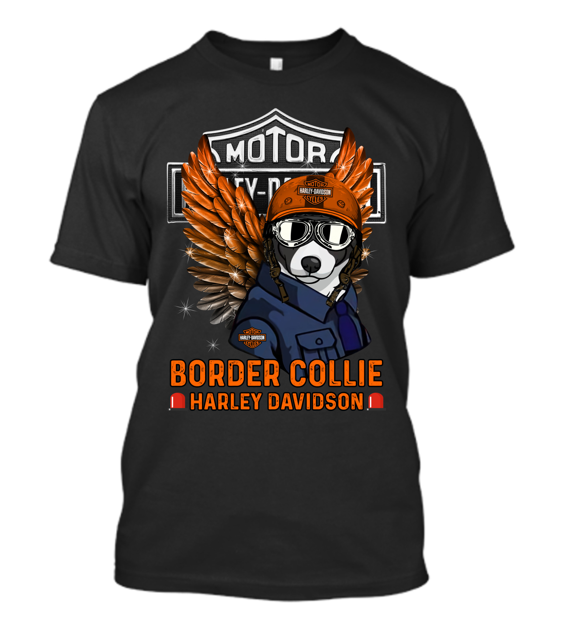 Border Collie Harley Davidson Motorcycles Wings And Helmet T-Shirt