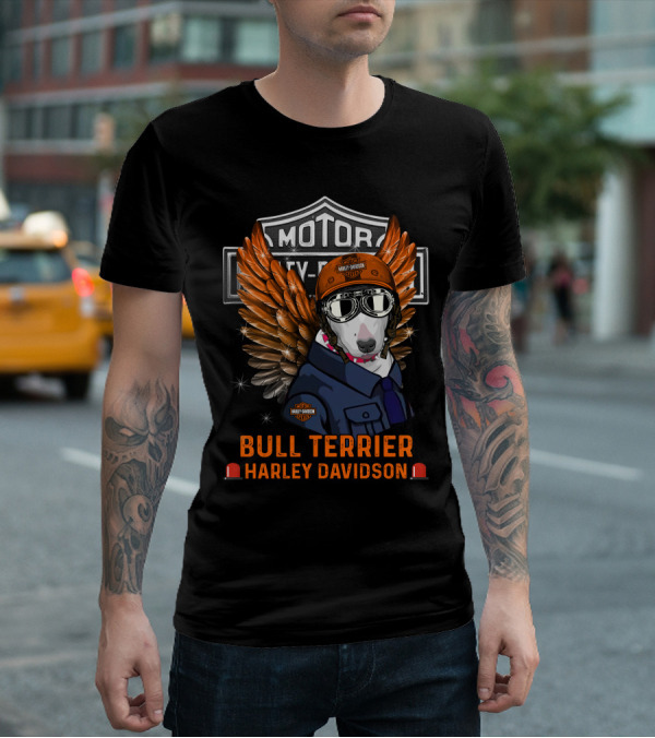 Bull Terrier Harley Davidson Motor Wings T-Shirt