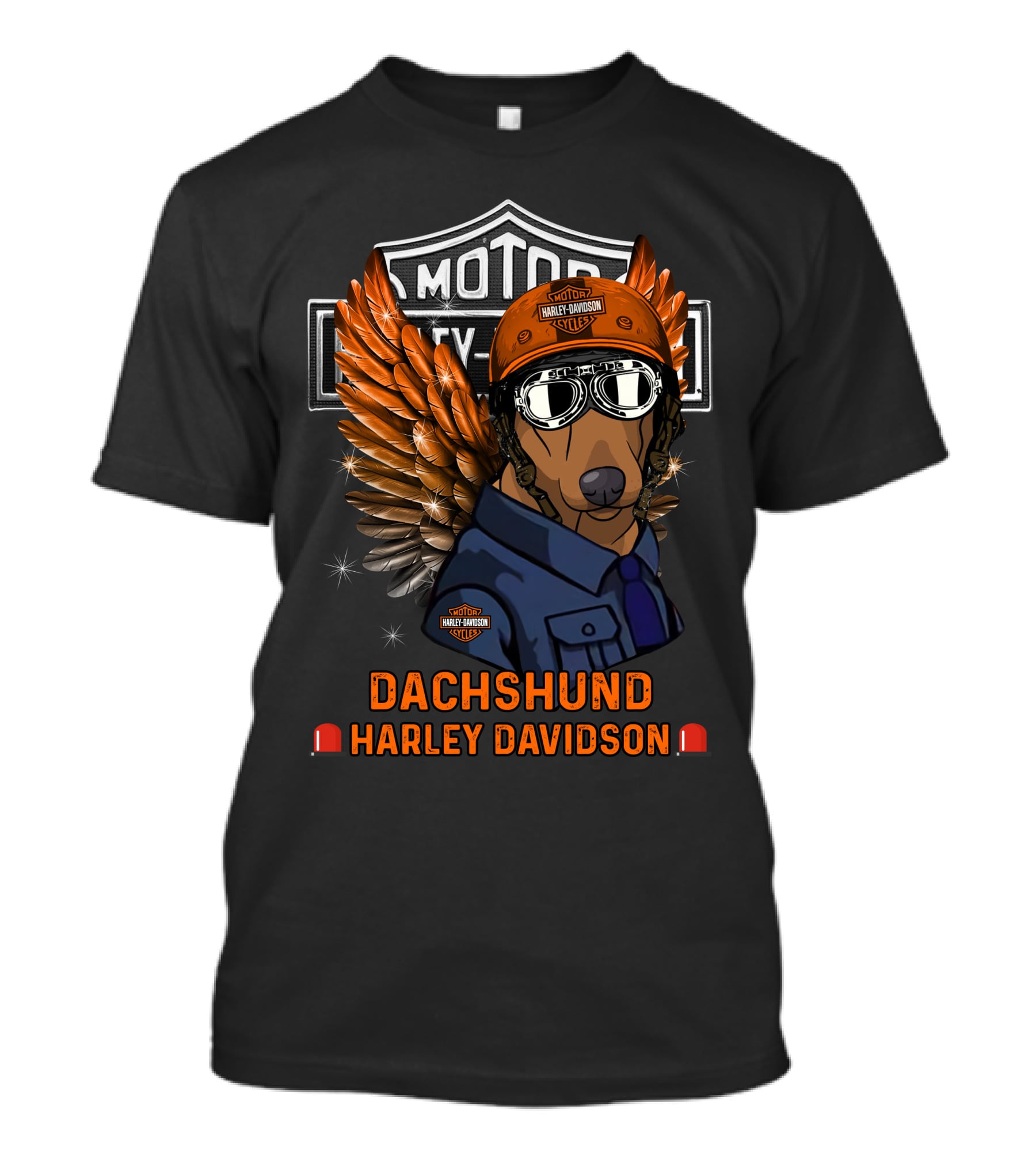 Dachshund Harley Davidson Motor City Dog Wings Helmet T-Shirt