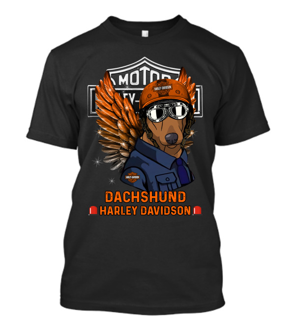 Dachshund Harley Davidson Motor City Dog Wings Helmet T-Shirt