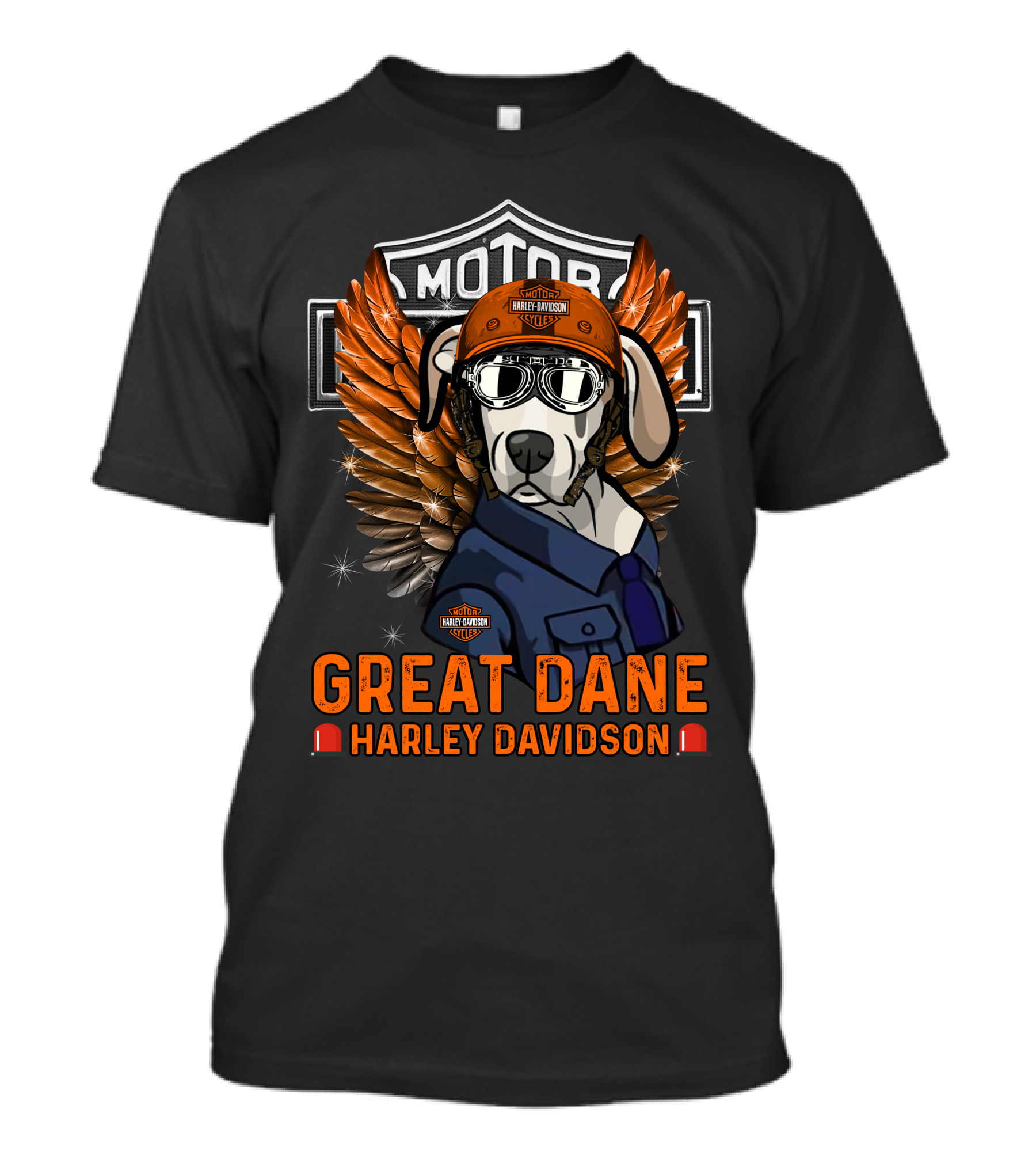 Harley Davidson Great Dane Motorcycle Wings Motor Cycles Rider T-Shirt