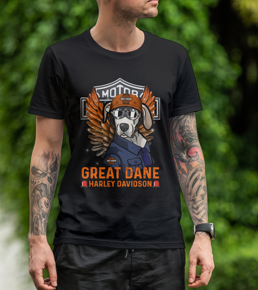 Harley Davidson Great Dane Motorcycle Wings Motor Cycles Rider T-Shirt