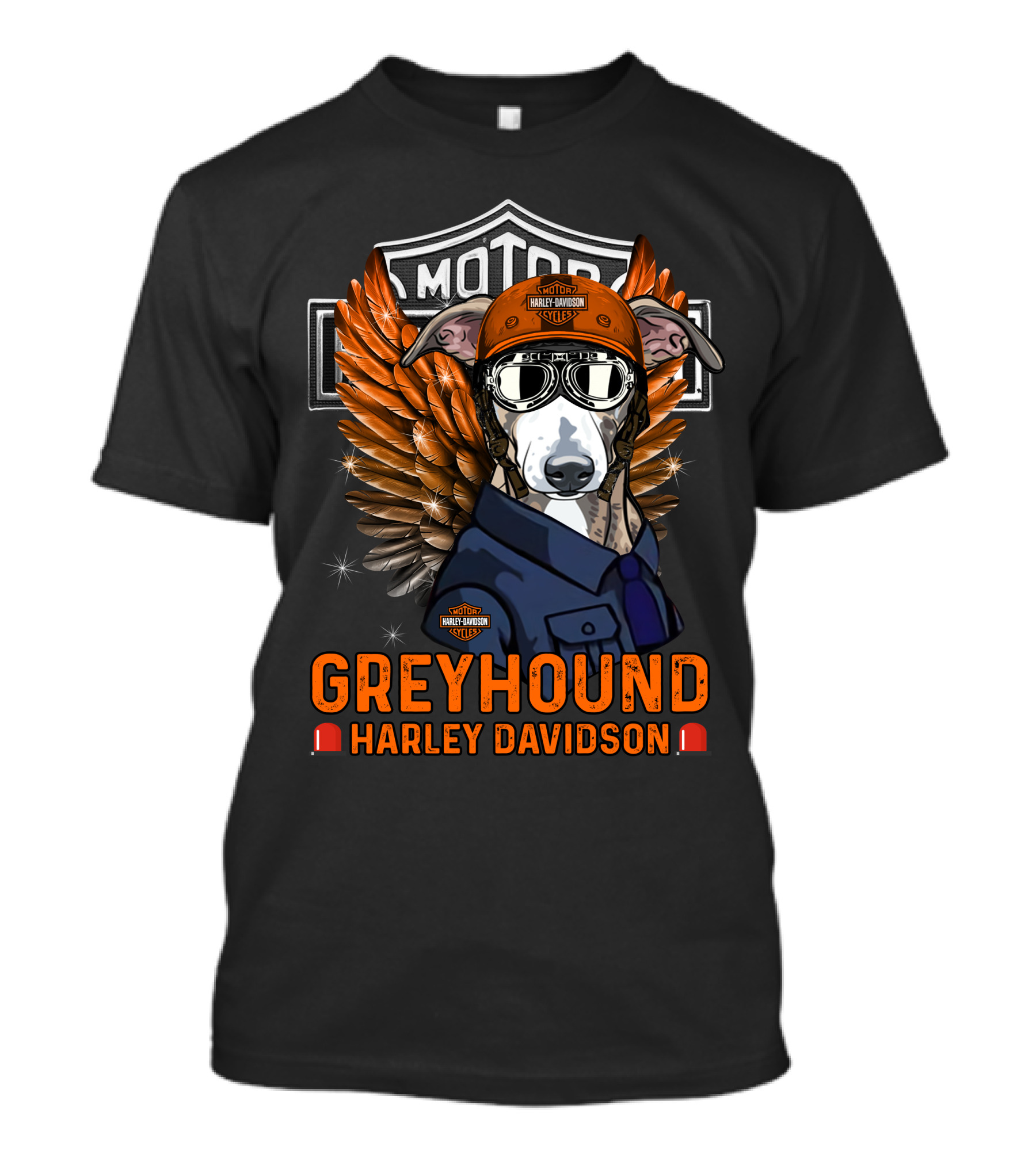 Greyhound Harley Davidson With Wings And Helmet T-Shirt