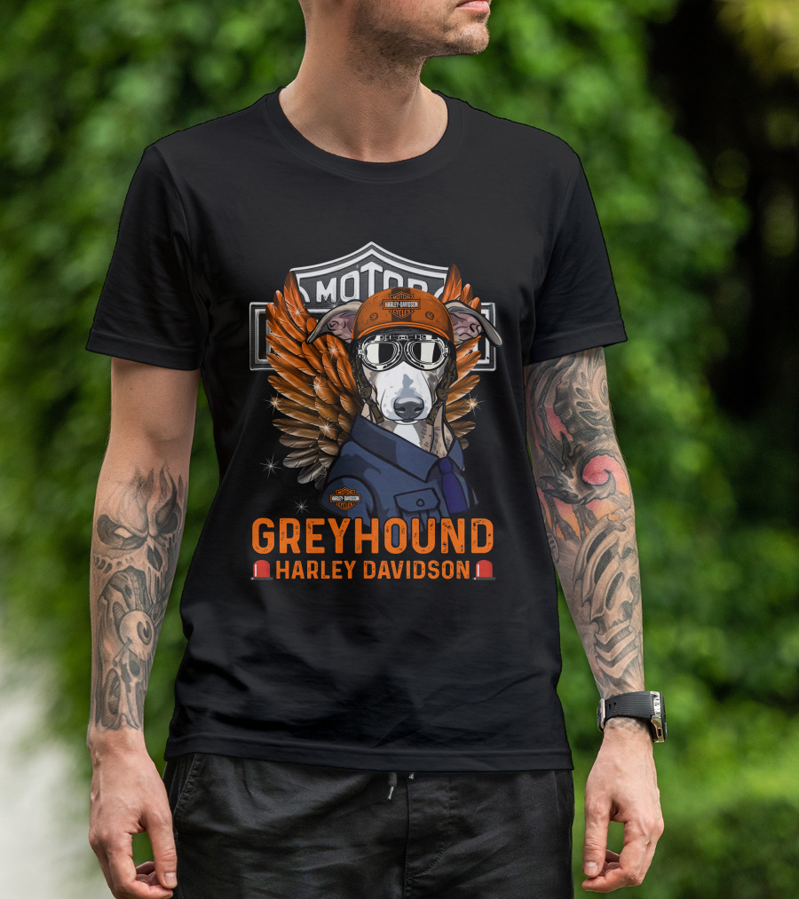 Greyhound Harley Davidson With Wings And Helmet T-Shirt