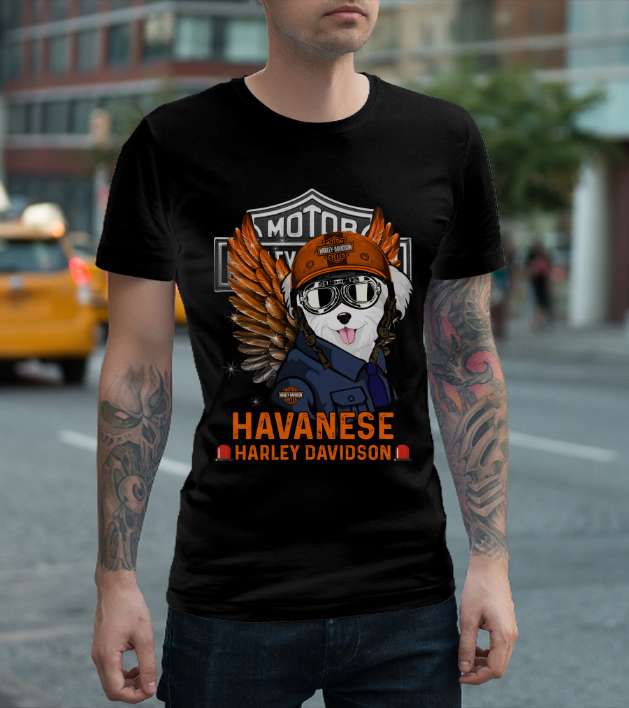 Havanese Harley Davidson Motorcycles Winged Dog Helmet T-Shirt