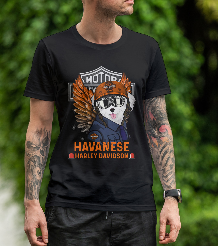 Havanese Harley Davidson Motorcycles Winged Dog Helmet T-Shirt