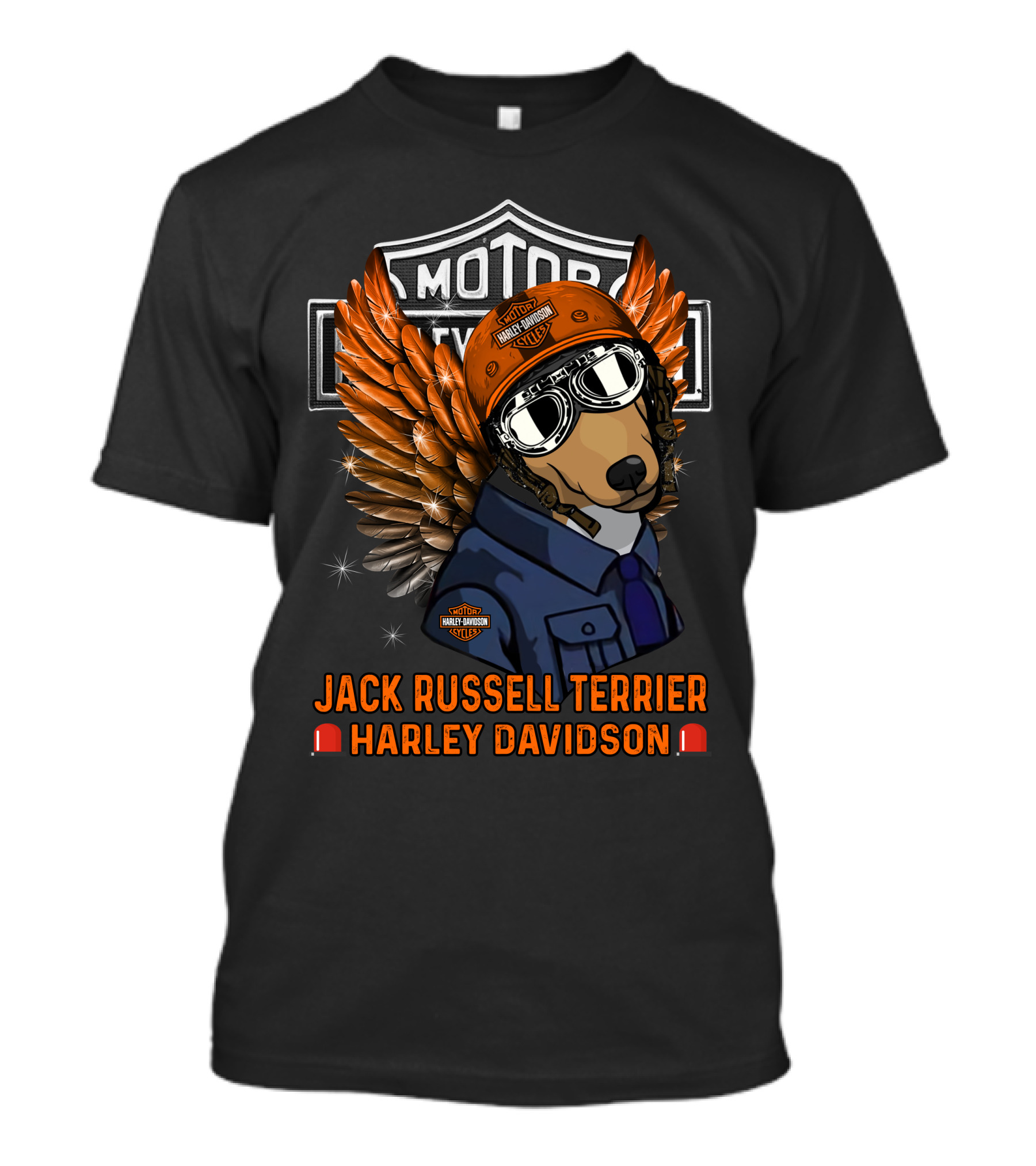 Jack Russell Terrier Harley Davidson Motorцикле Winged Helmet Rider T-Shirt
