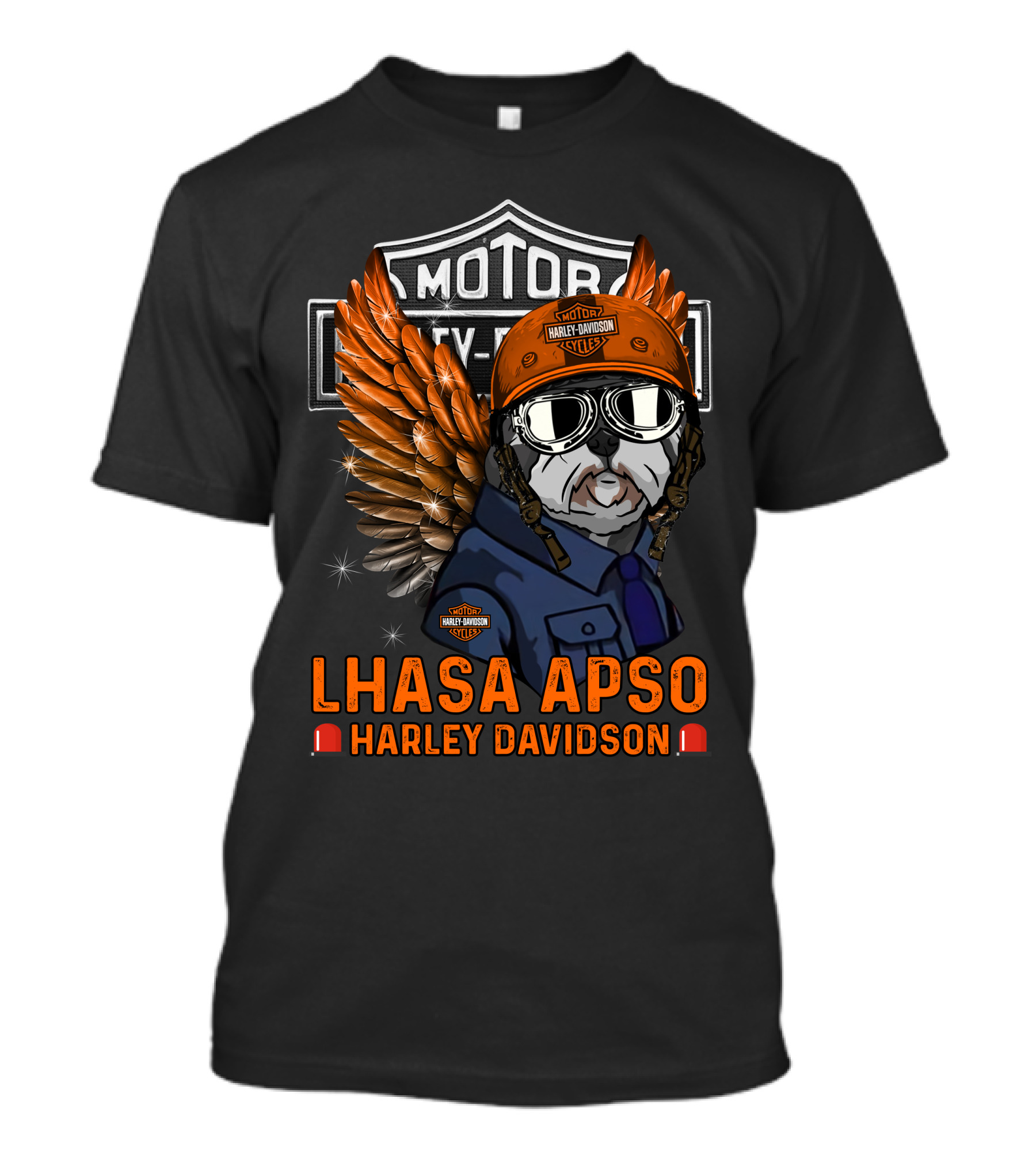 Lhasa Apso Harley Davidson Motor City Wings T-Shirt