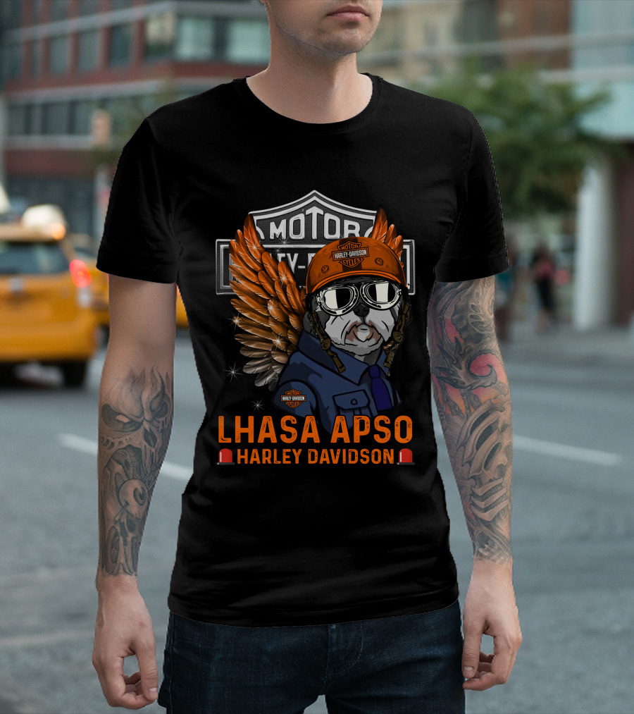 Lhasa Apso Harley Davidson Motor City Wings T-Shirt