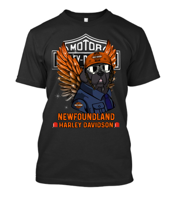 Newfoundland Harley Davidson Motor City Dog With Wings T-Shirt