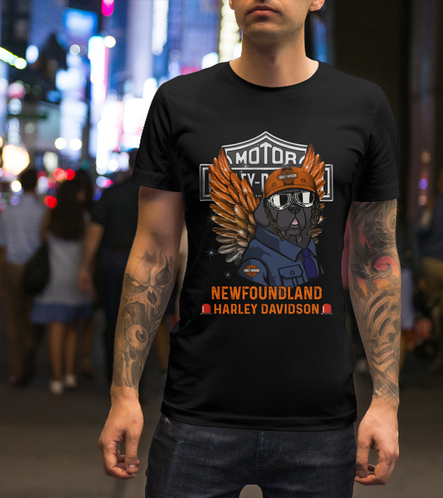 Newfoundland Harley Davidson Motor City Dog With Wings T-Shirt