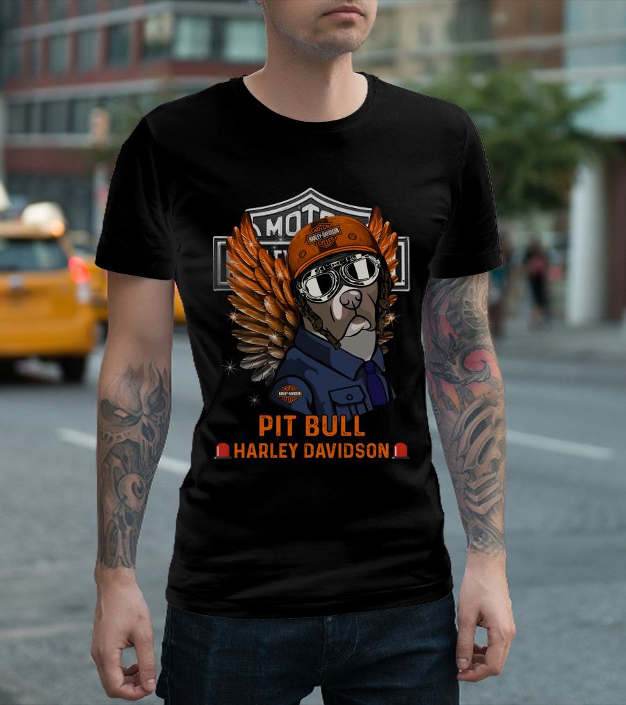 Harley Davidson Pit Bull Motorcycle Wings T-Shirt