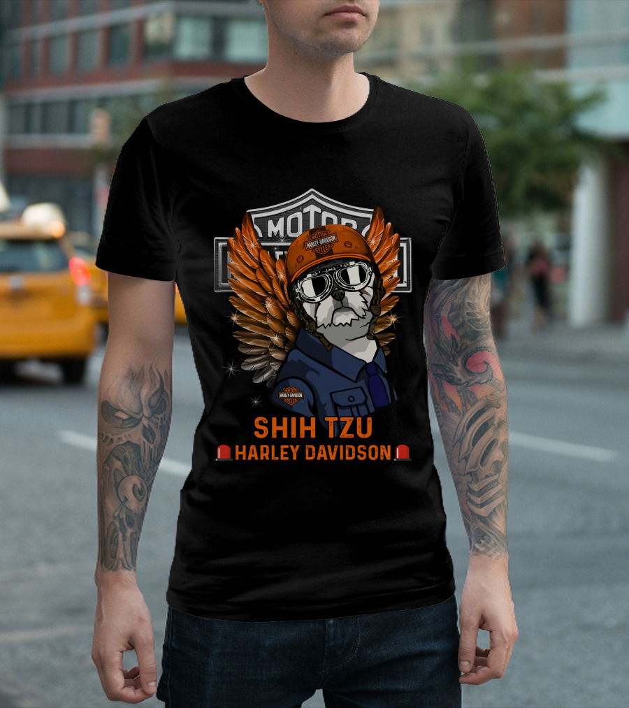 Shih Tzu Harley Davidson Motor Wings T-Shirt