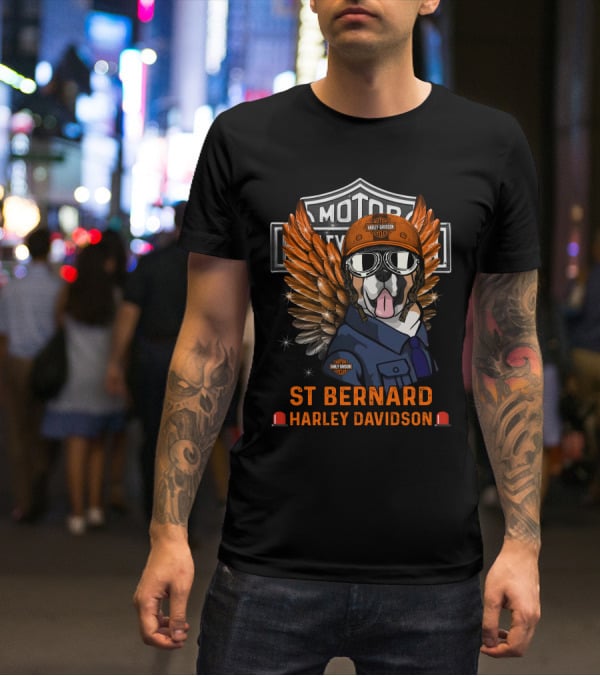 St Bernard Harley Davidson Hd Motor Cycles Wings T-Shirt