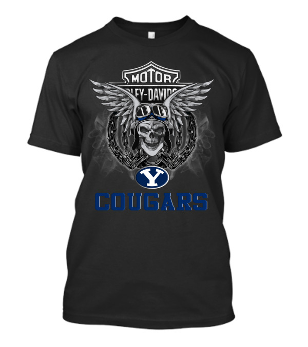 Byu Cougars Harley Davidson Motorcycle Wings Skull Ncaa Football Fans T-Shirt