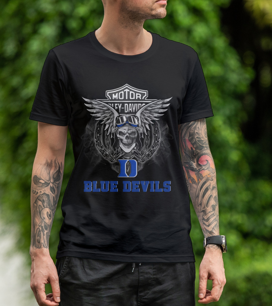Motorcycle Skull Wings Duke Blue Devils Ncaa Football Fans T-Shirt