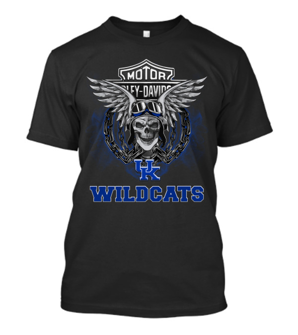 Kentucky Wildcats Harley Davidson Skull Wings Logo Ncaa Football Fans T-Shirt