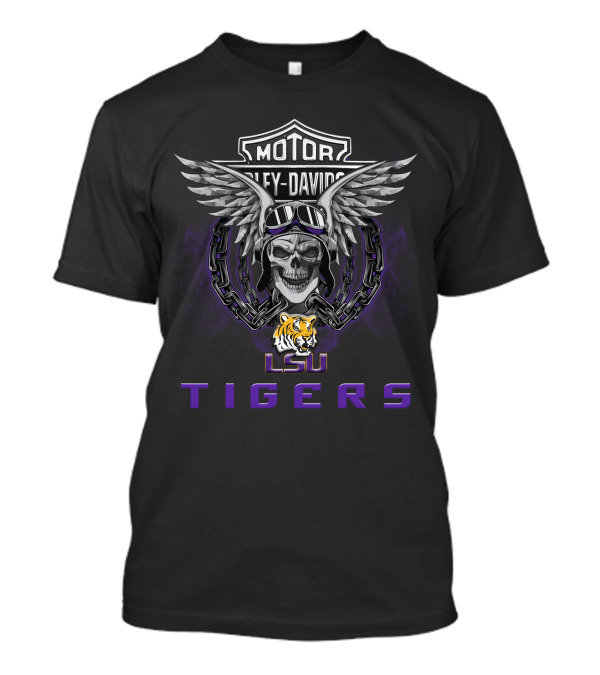Lsu Tigers Harley Davidson Skull Wings Ncaa Football Fans T-Shirt