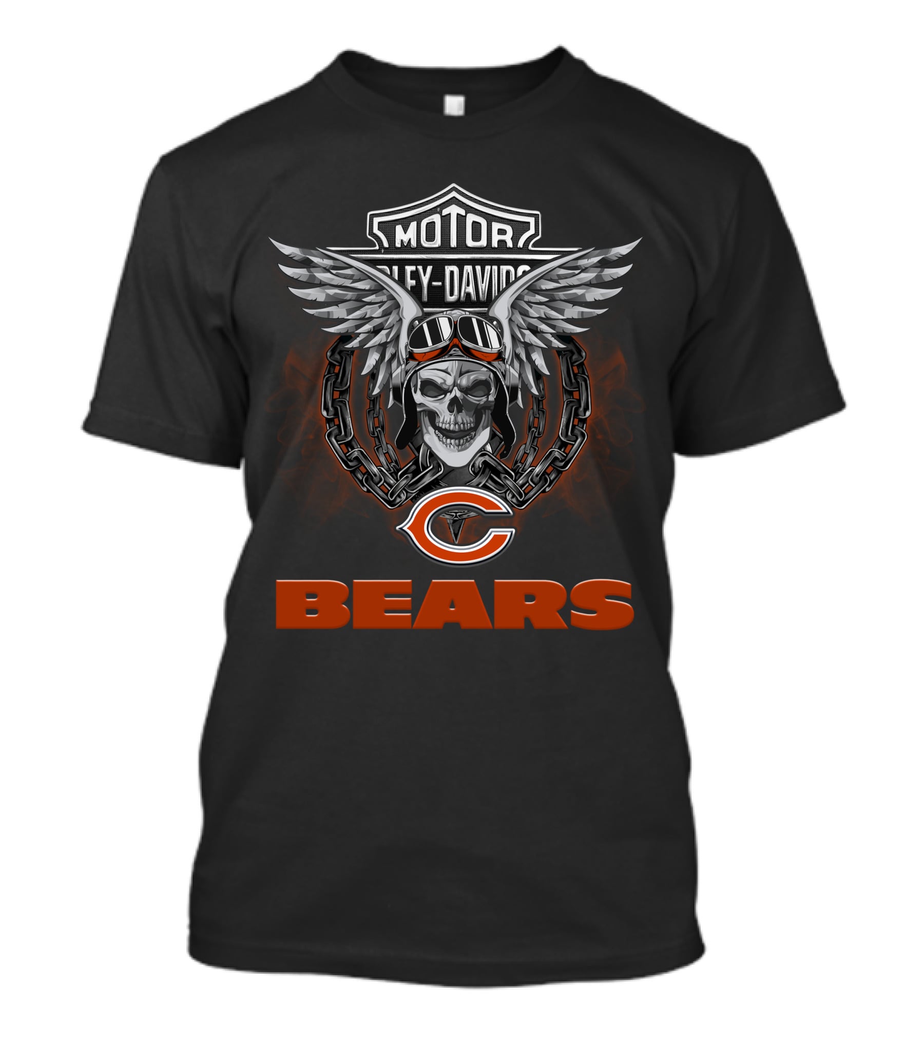 Motor Harley Davidson Chicago Bears Fans Nfl Football Skull Wings T-Shirt
