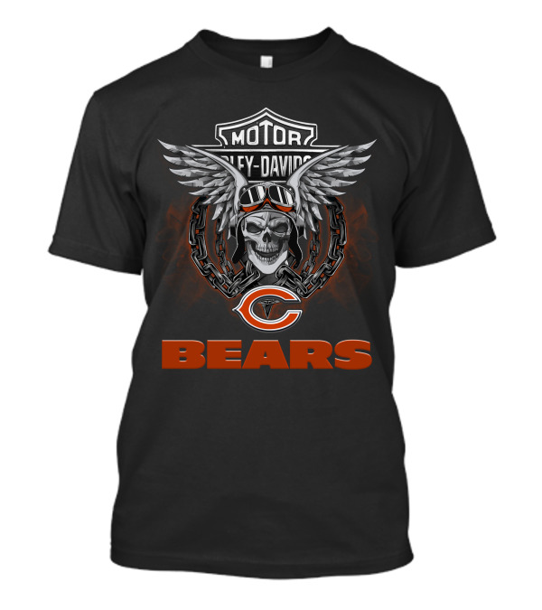 Motor Harley Davidson Chicago Bears Fans Nfl Football Skull Wings T-Shirt