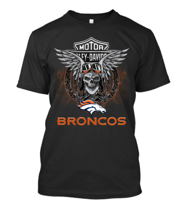 Denver Broncos Harley Davidson Skull Wings Nfl Football Fans T-Shirt