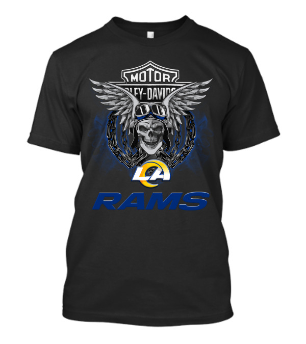 Motor Harley Davidson La Rams Nfl Football Fans Skull Wings T-Shirt