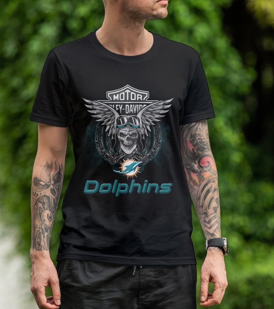 Motor Harley Davidson Miami Dolphins Nfl Football Fans T-Shirt