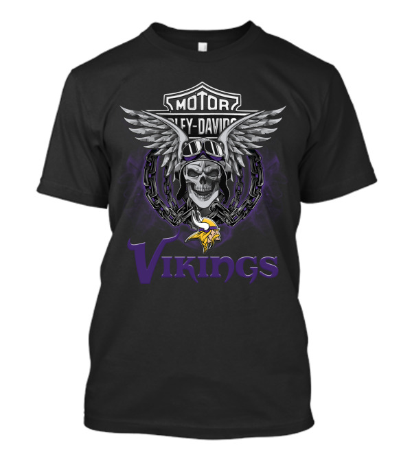 Vikings Harley Davidson Skull Wings Nfl Minnesota Football Fans T-Shirt