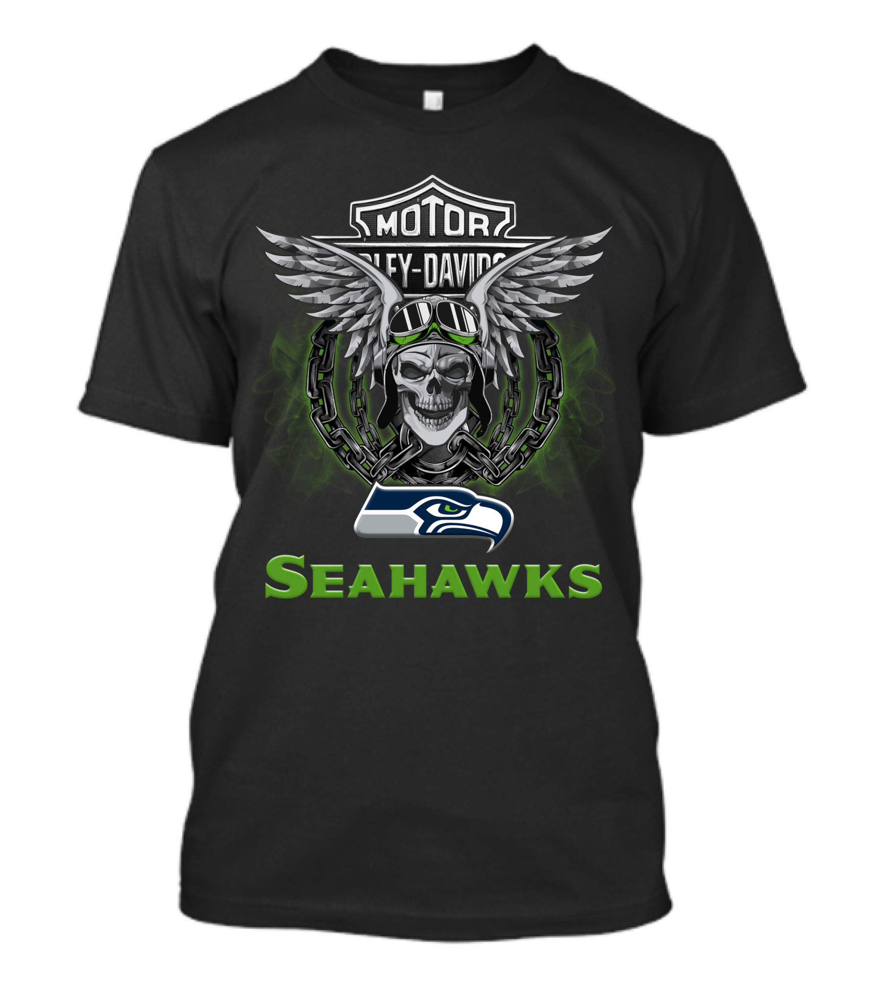 Seahawks Skull Wings Harley Davidson Nfl Football Fans T-Shirt