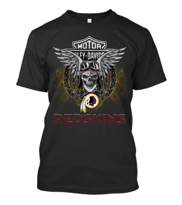 Motor Harley Davidson Style Redskins Skull With Wings For Nfl Football Fans T-Shirt