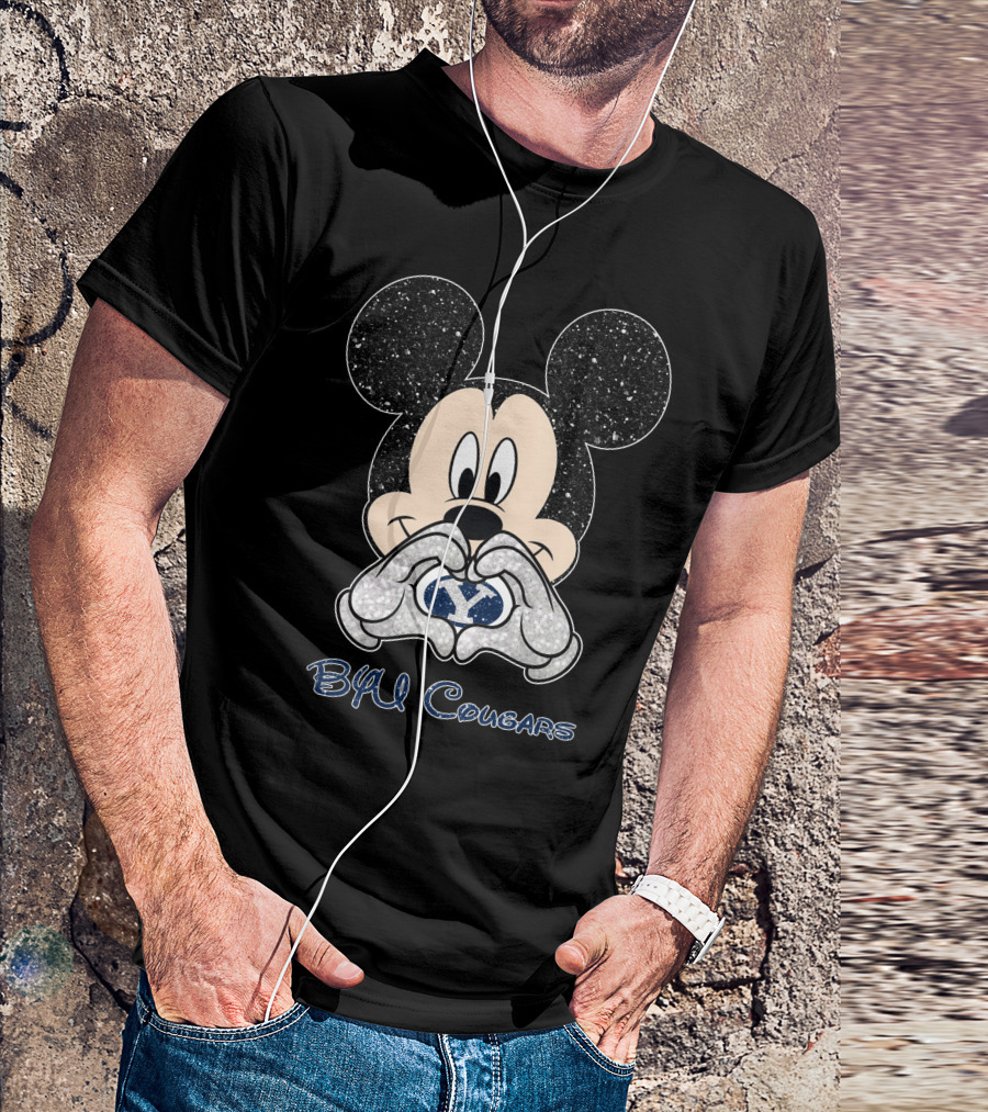 Mickey Mouse Heart Hands BYU Cougars Fan T-Shirt