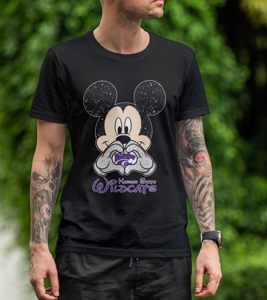 Mickey Love Kansas State Wildcats Glitter Heart T-Shirt