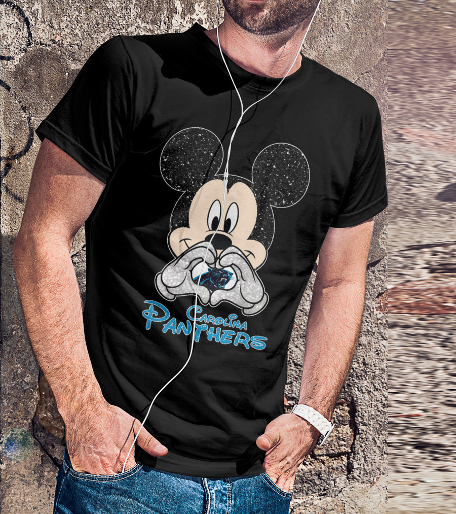 Mickey Carolina Panthers Glitter Heart T-Shirt