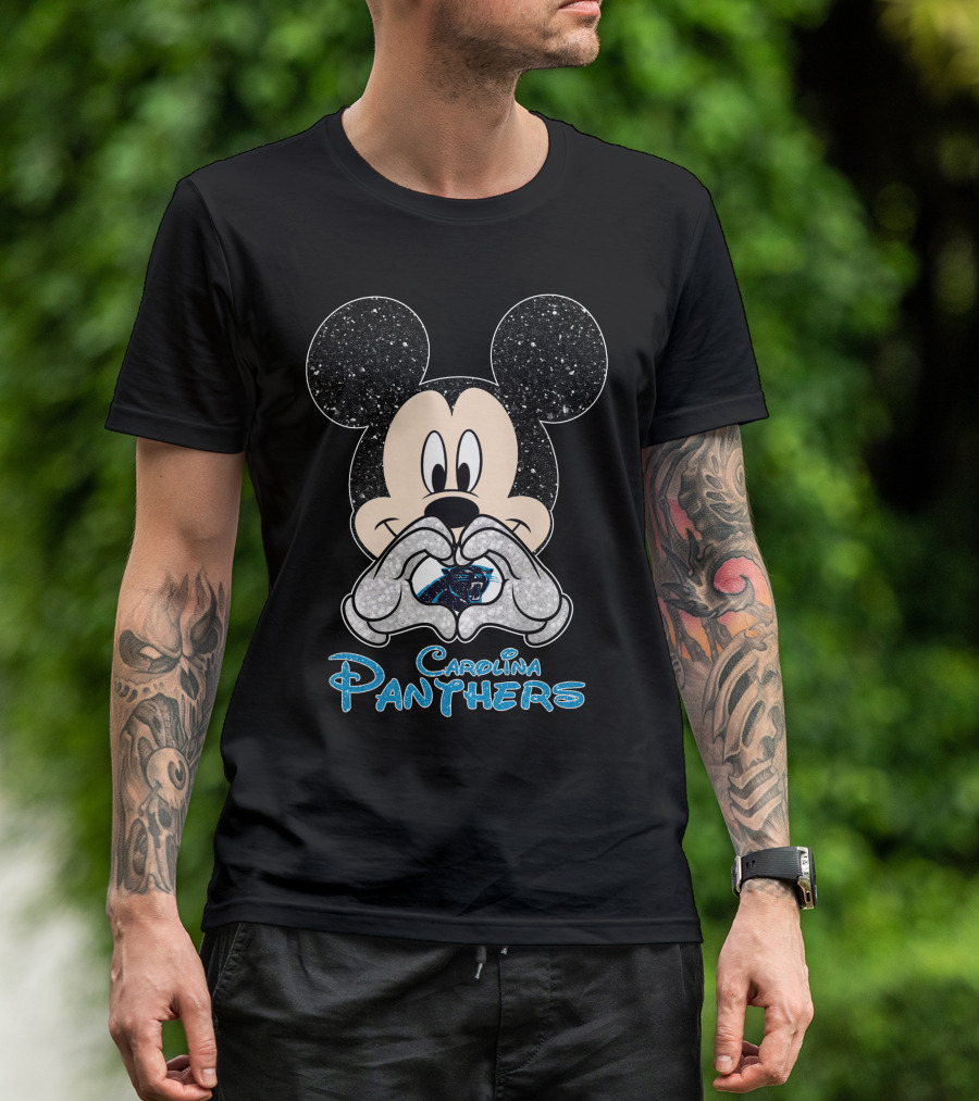Mickey Carolina Panthers Glitter Heart T-Shirt