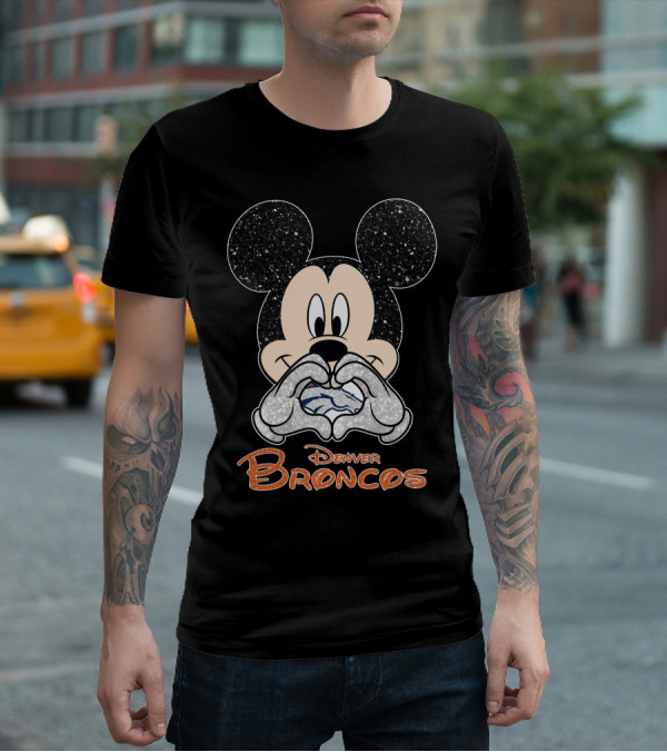 Mickey Denver Broncos Heart Hands T-Shirt