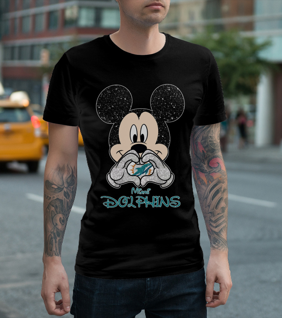 Mickey Miami Dolphins Heart Hands T-Shirt