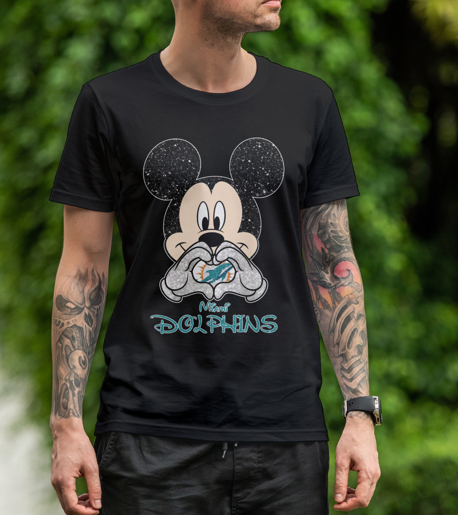 Mickey Miami Dolphins Heart Hands T-Shirt