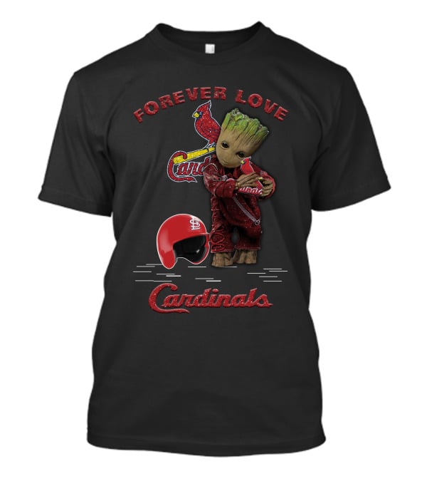 Forever Love St. Louis Cardinals With Groot Helmet Hug For MLB Fans T-Shirt