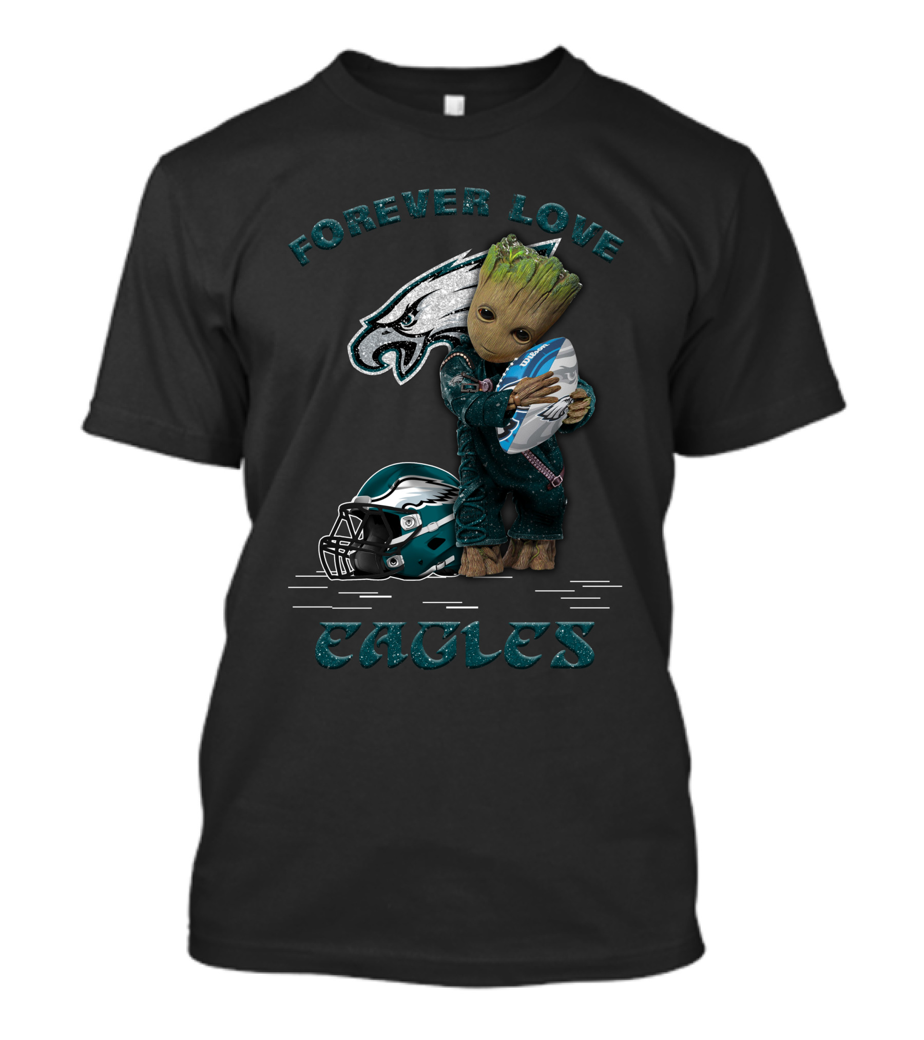 Forever Love Eagles Groot Hugging Football Philadelphia Helmet T-Shirt
